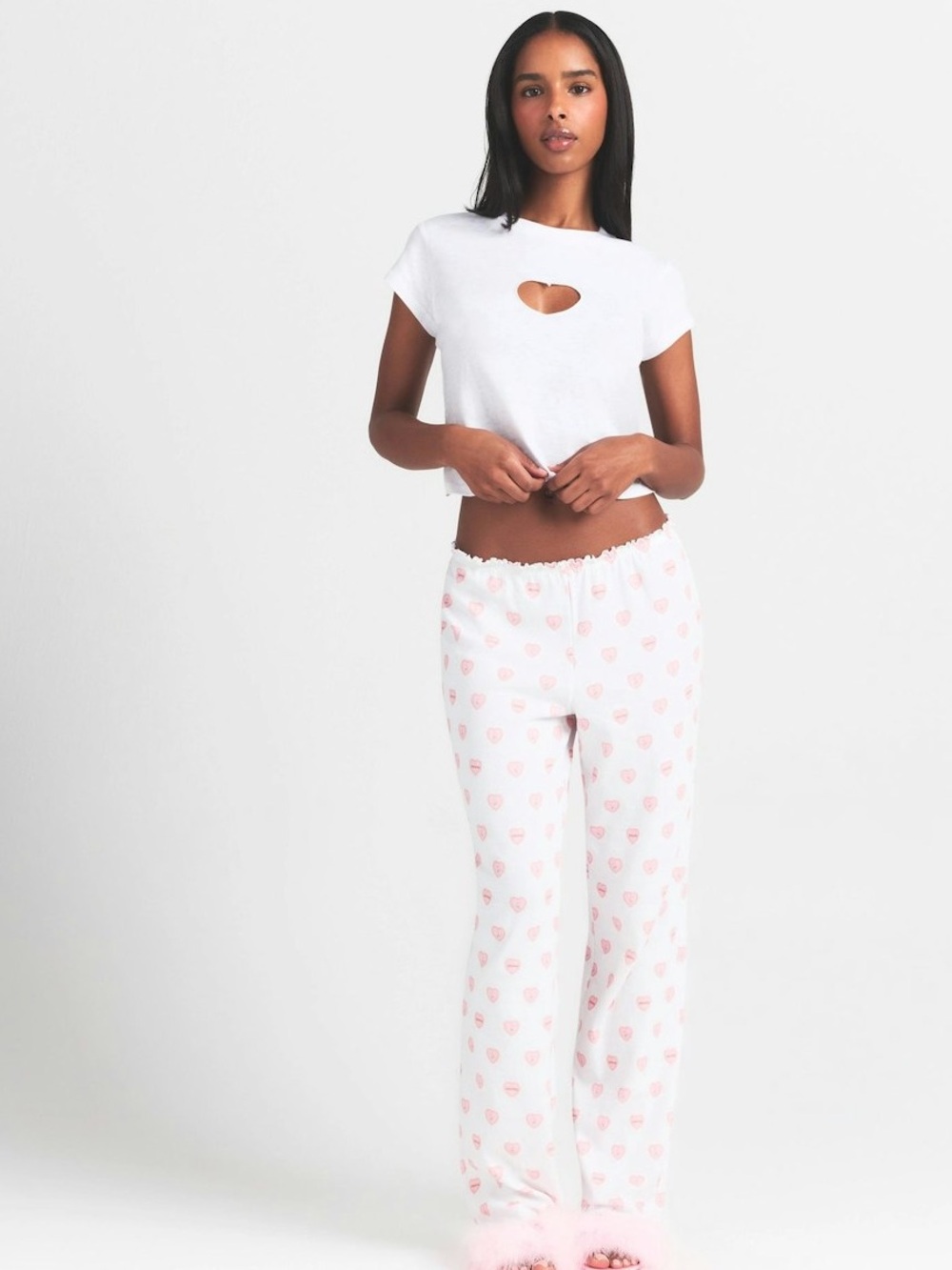 SKIMS POINTELLE STRAIGHT LEG PANTS SNOW LACE HEARTS XS - Picture 4 of 8
